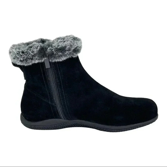 SoftWalk Black Ankle Boots with Gray Fur Trim - Picture 3 of 16